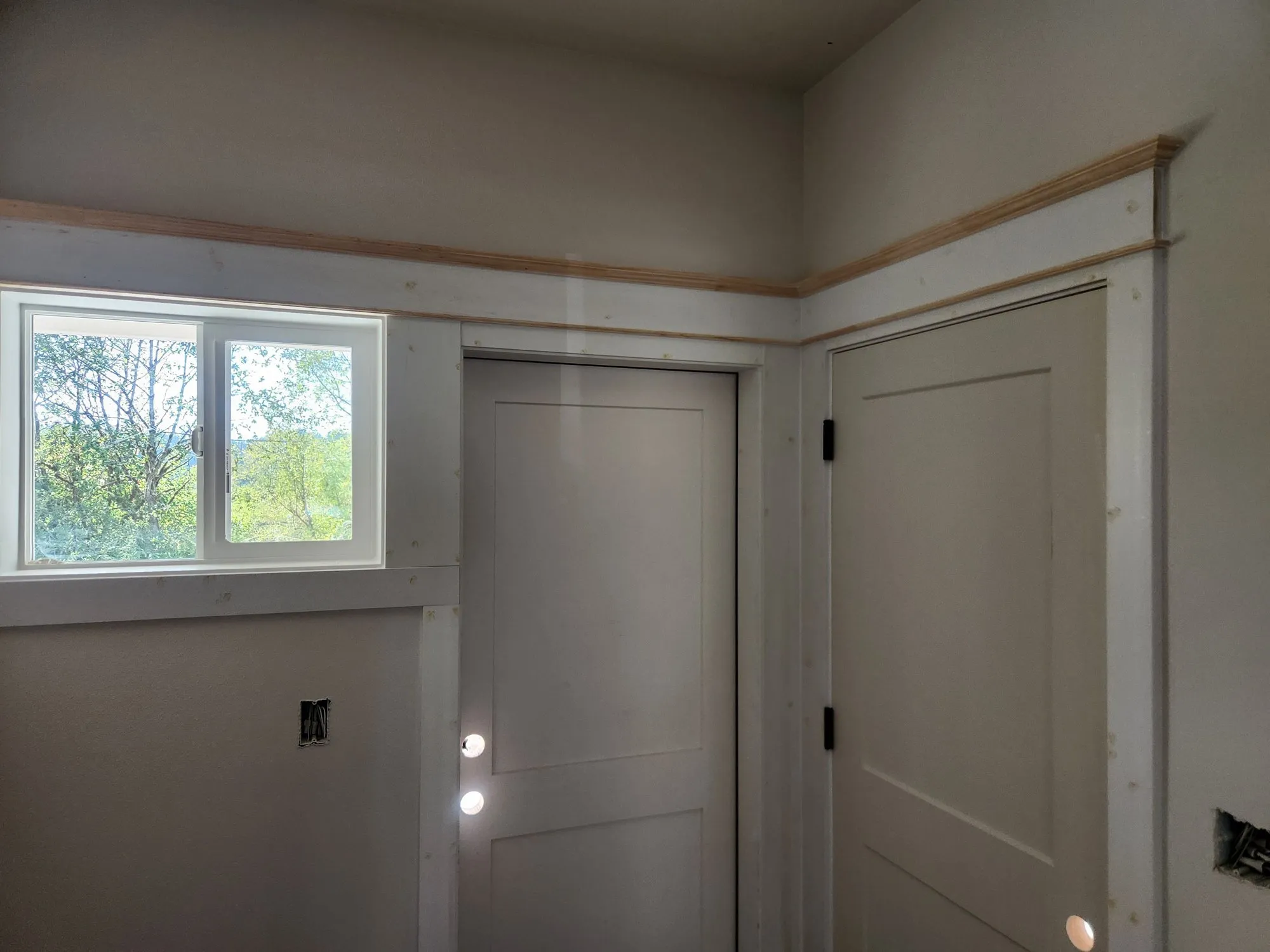 Pre-hung shaker doors, hung and cased